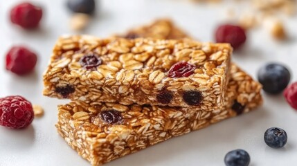 Delicious and Nutritious Homemade Granola Bars Packed with Wholesome Oats and Juicy Berries, Perfect for a Healthy Energy Boost or Quick Snack