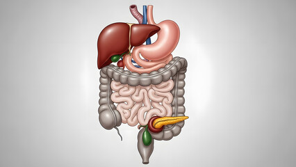 Medical illustration showing the internal organs of the human digestive tract without labels