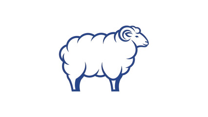 A bold blue outline illustration of a ram sheep with large curved horns representing strength and nature