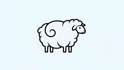 A clean black and white minimalist line art logo of a fluffy sheep standing on a light grey background