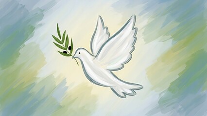 Obraz premium White Dove with Olive Branch - Symbol of Peace and Hope, Artistic Illustration