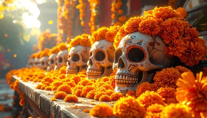 Skulls and Marigolds for Day of Dead.