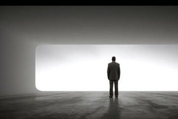 Obraz premium Entrepreneur Standing Alone in Space to Think About Future Opportunities