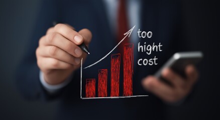 Business man drawing an increasing bar chart on a virtual screen, representing rising costs, inflation, and business expenses