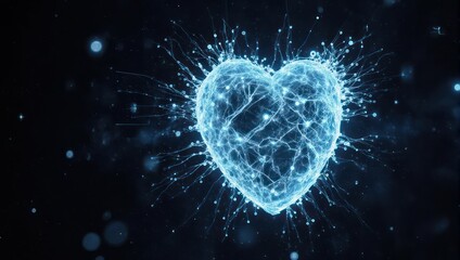 Obraz premium Glowing blue heart shape, intricate network of light, against dark backdrop