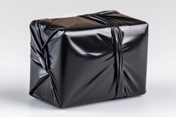 Obraz premium Laptop Wrapped in Black Plastic for Safe Disposal or Storage Preparation