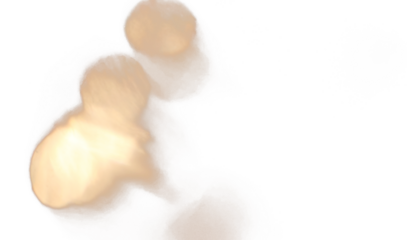 Abstract golden orange plasma fluid shape generating bokeh blur light particles on transparent background