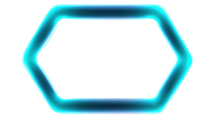 Blue neon hexagon frame isolated on transparent background