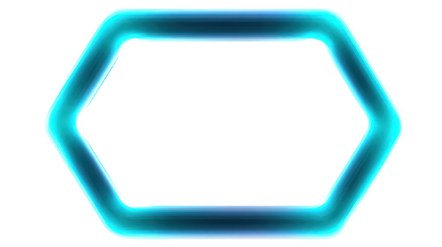 Blue neon hexagon frame isolated on transparent background - Powered by Adobe