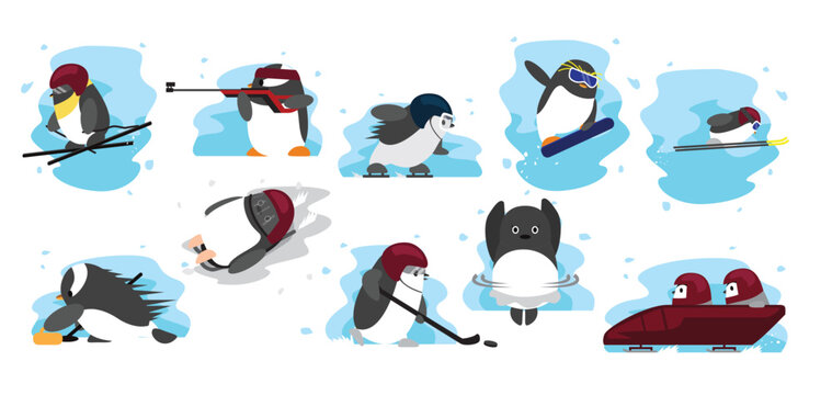 Winter Sports Penguin Cartoon Collection Side