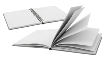 Open Blank Notebooks, Spiral and Bound, White Pages Isolated on White Background