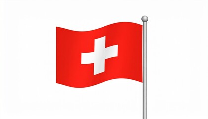 Fototapeta premium Swiss Flag Waving in the Wind - A Symbol of Neutrality and Freedom.