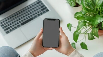 Woman engaged with smartphone modern digital communication and mobile technology user experience.