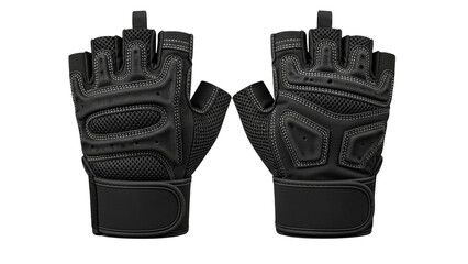 Pair of Black Fingerless Weightlifting Gloves with Wrist Support Isolated on White