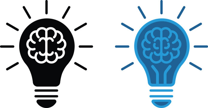 Innovation and inspiration visual set combining silhouette and flat elements of conceptual indicator and mental process
