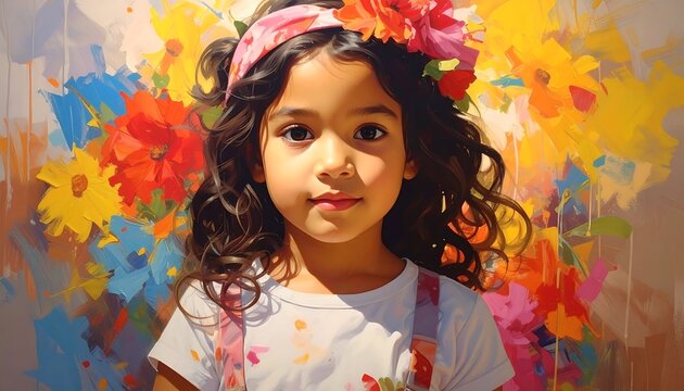 Smiling young girl with colorful flowers.