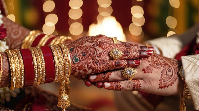 Hands adorned with henna and jewelry