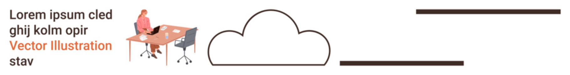Fototapeta premium Cloud technology, remote work, data storage, online communication, digital connectivity, business workflow. Person sitting at desk with laptop next to cloud icon. Cloud technology and remote work