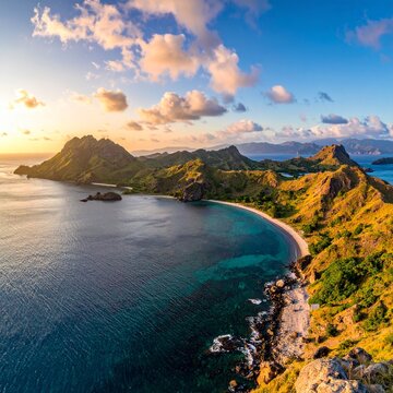 Sunset over Rugged Islands and Turquoise Bay