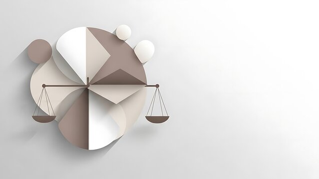 Conceptual graphic representation of balanced scales symbolizing justice, fairness, and equilibrium in a stylized, abstract design with muted tones and subtle shadows