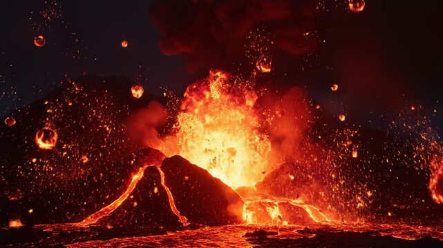 Volcano erupting with lava and smoke