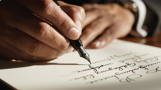 Hand writing with fountain pen