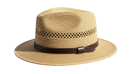 Stylish Straw Fedora Hat with Leather Band and Intricate Weave Detail