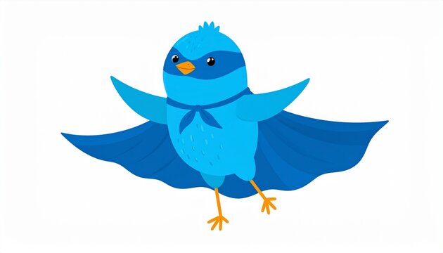 Superhero Bird in Flight - A Blue Cartoon Character with a Cape and Mask.