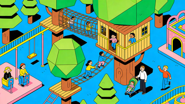 Children's Fun Park 2.5D Isometric View Fantasy Amusement Park