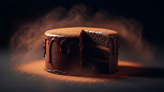 A decadent chocolate cake, perfect for celebrating national chocolate cake day, dusted with cocoa powder
