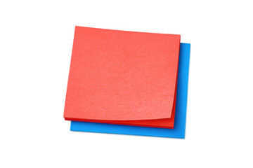 Red and blue sticky notes creating a stack of important reminders, office stationery, transparent background