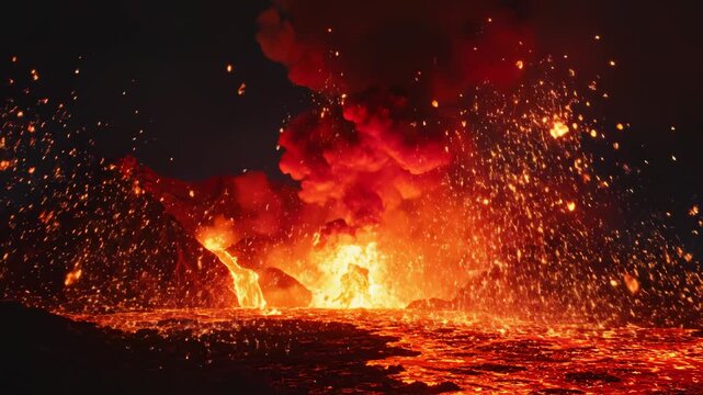 Volcano erupting with lava and smoke