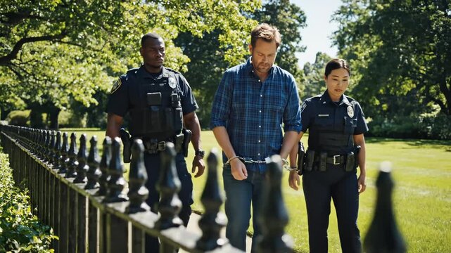 police officers escorting handcuffed man