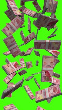 Vertical Bermudian Dollar bills falling on chromakey, BMD cash rain