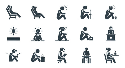 Obraz premium Set of black silhouette icons showing various states of mind and emotions.