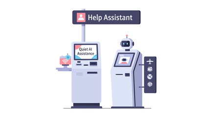 Futuristic AI help assistant kiosks offer seamless support and information, enhancing customer experience with innovative service automation solutions
