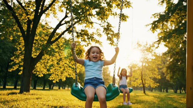 Child swinging on playground swing