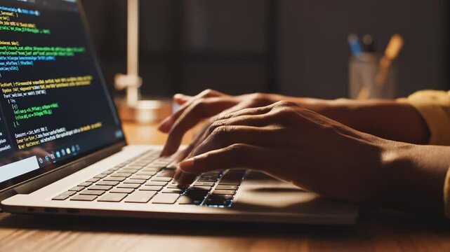 Hands typing on laptop keyboard