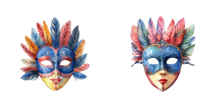 feathered mask watercolor vector illustration