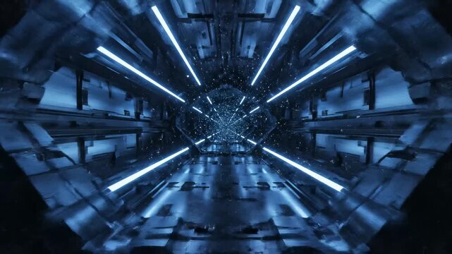 Futuristic blue neon tunnel