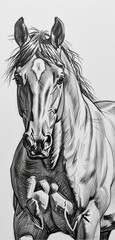 Detailed Pen and Ink Drawing of a Horse Head and Neck