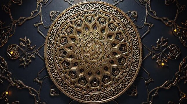 Intricately designed golden circular pattern on a dark background.