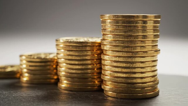 Stacks of golden coins on a dark surface