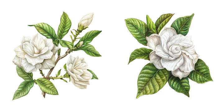 gardenia flower watercolor vector illustration