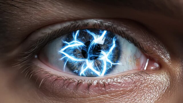 Closeup of human eye with blue electric effect