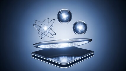 Abstract visualization of atomic structure and futuristic technology