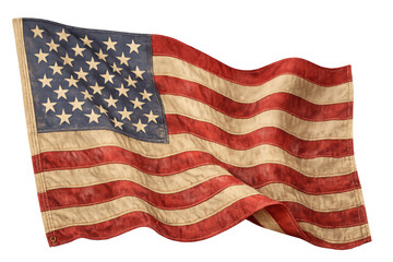 Obraz premium United states flag, a vintage patriotic symbol waving against a transparent background, representing freedom and history