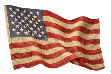 United states flag, a vintage patriotic symbol waving against a transparent background, representing freedom and history