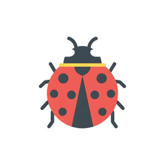 Vector graphic illustration of a ladybug, a common insect known for its distinctive red shell with black spots, presented in a simple, flat design style on a white background