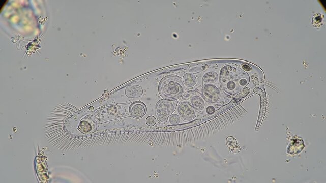 paramecium under microscope in pondwater protozoa ciliate